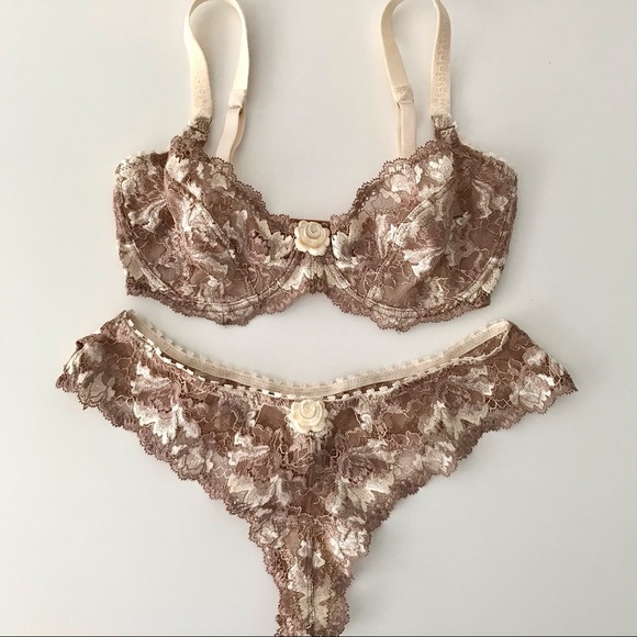 NEW Elle Macpherson China Rose Lace Set Bra Thong - Picture 2 of 9